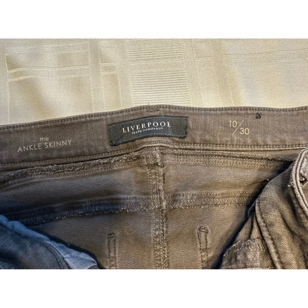 Liverpool Pants Women 10 Olive The Ankle Skinny XM2131QY Zipper Hem Mid Rise